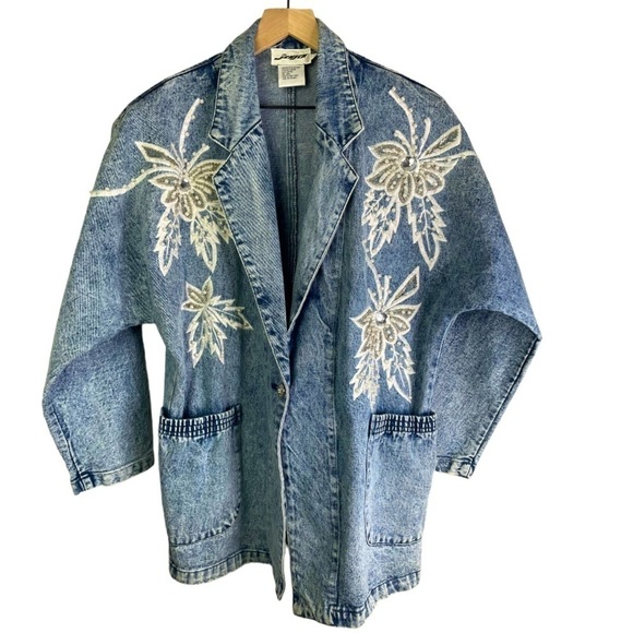 Vintage JenJen Women’s Oversized Bedazzled Jean Jacket - Picture 1 of 4